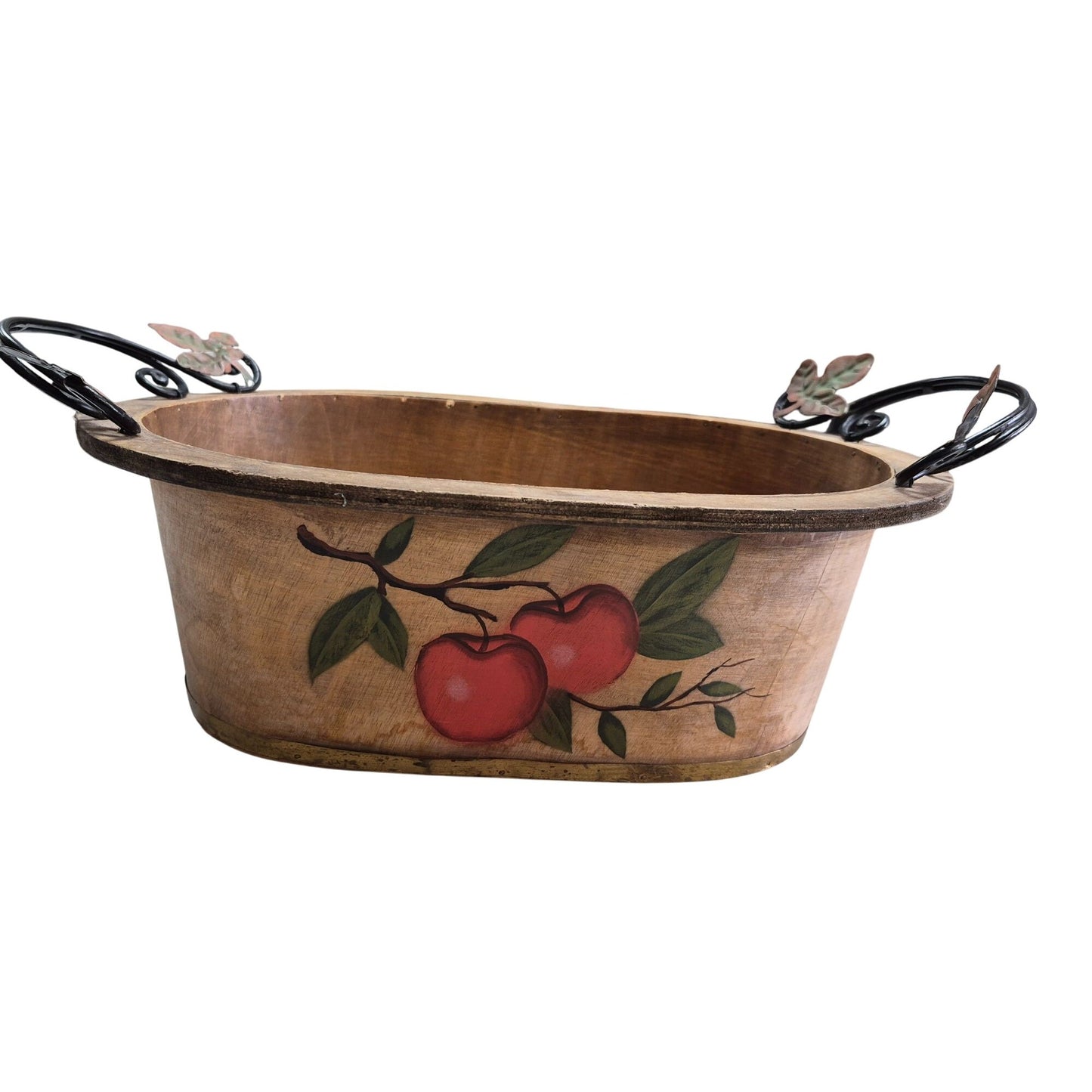 Rustic Hand Painted Bowl Bent Wood Oval Basket with Handles