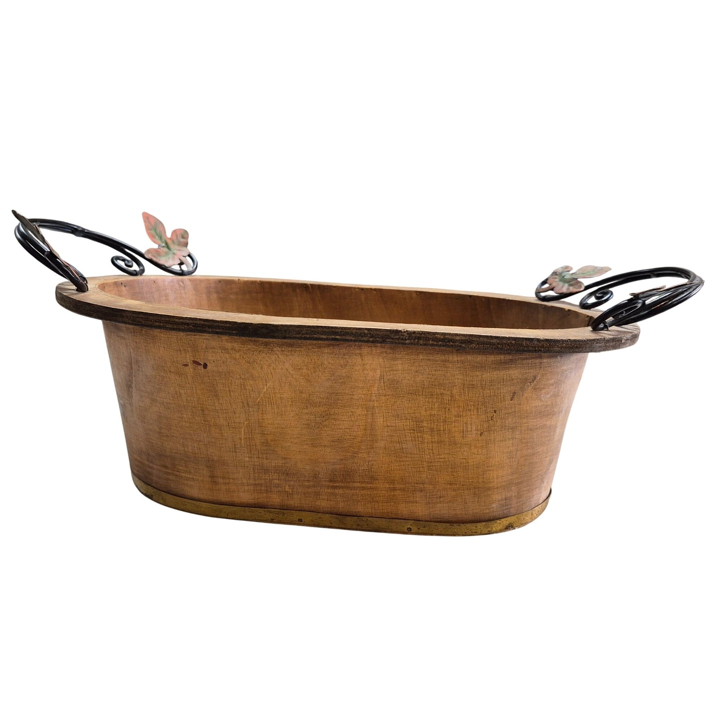 Rustic Hand Painted Bowl Bent Wood Oval Basket with Handles