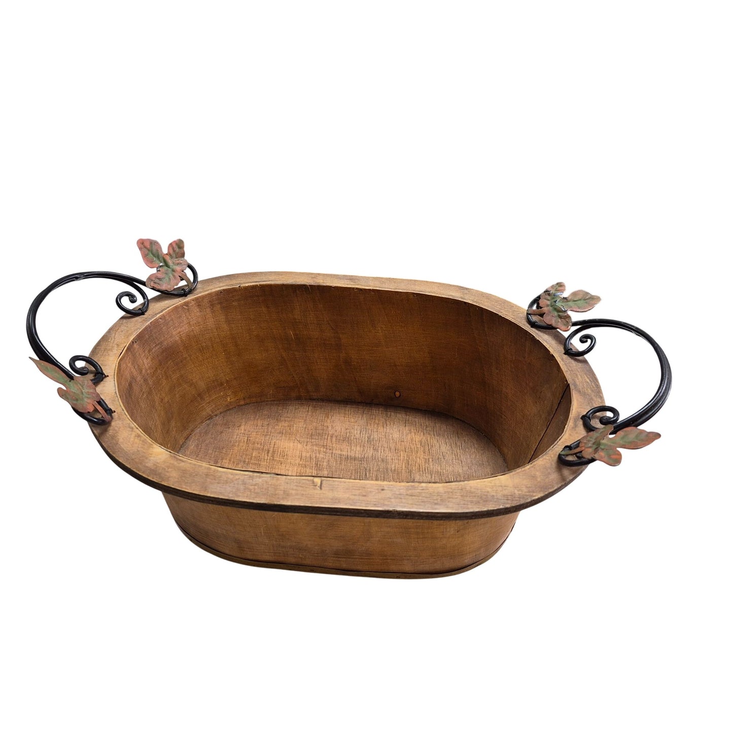 Rustic Hand Painted Bowl Bent Wood Oval Basket with Handles