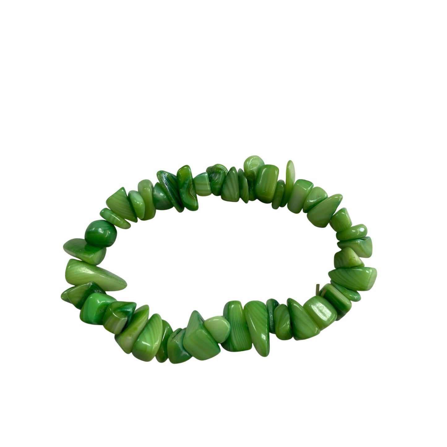 Green & White Marbled Stone Bead Stretch Bracelet For Women