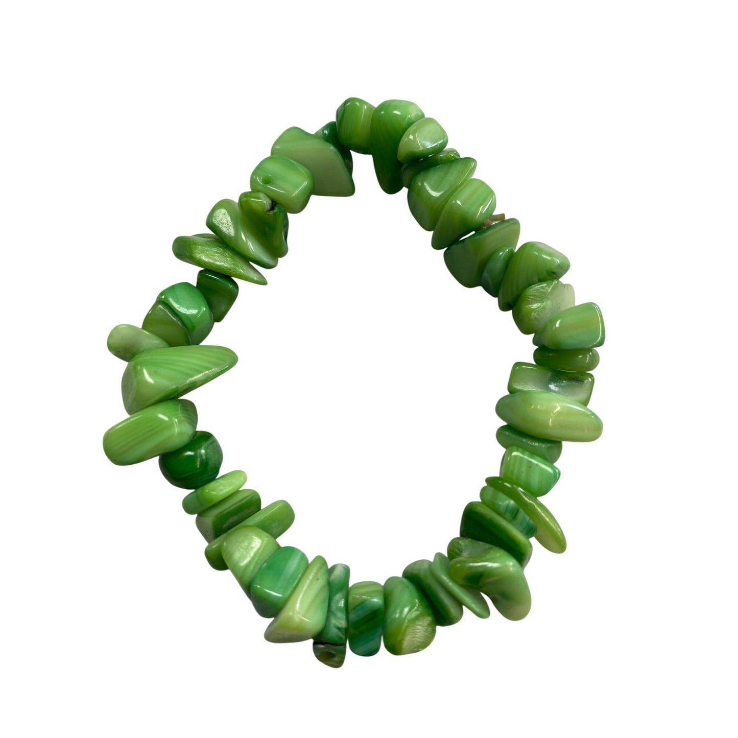 Green & White Marbled Stone Bead Stretch Bracelet For Women