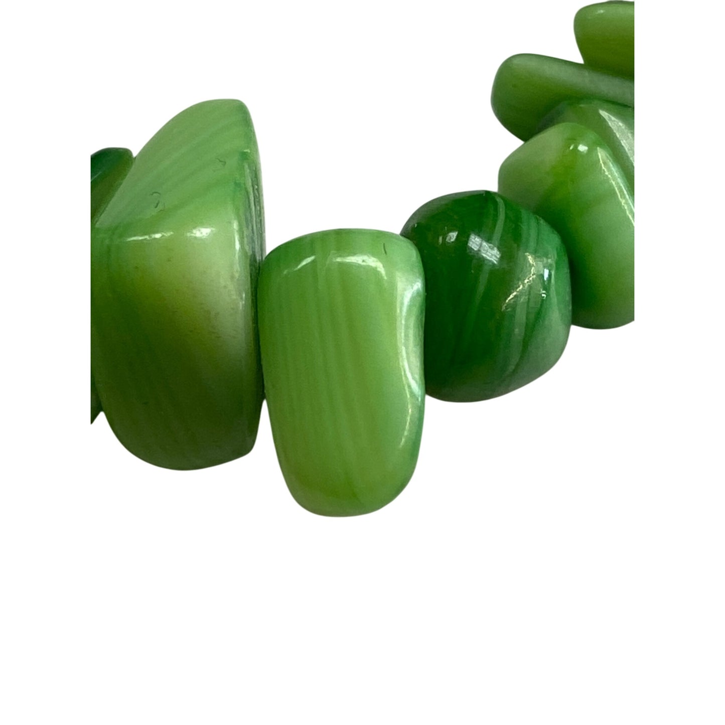 Green & White Marbled Stone Bead Stretch Bracelet For Women