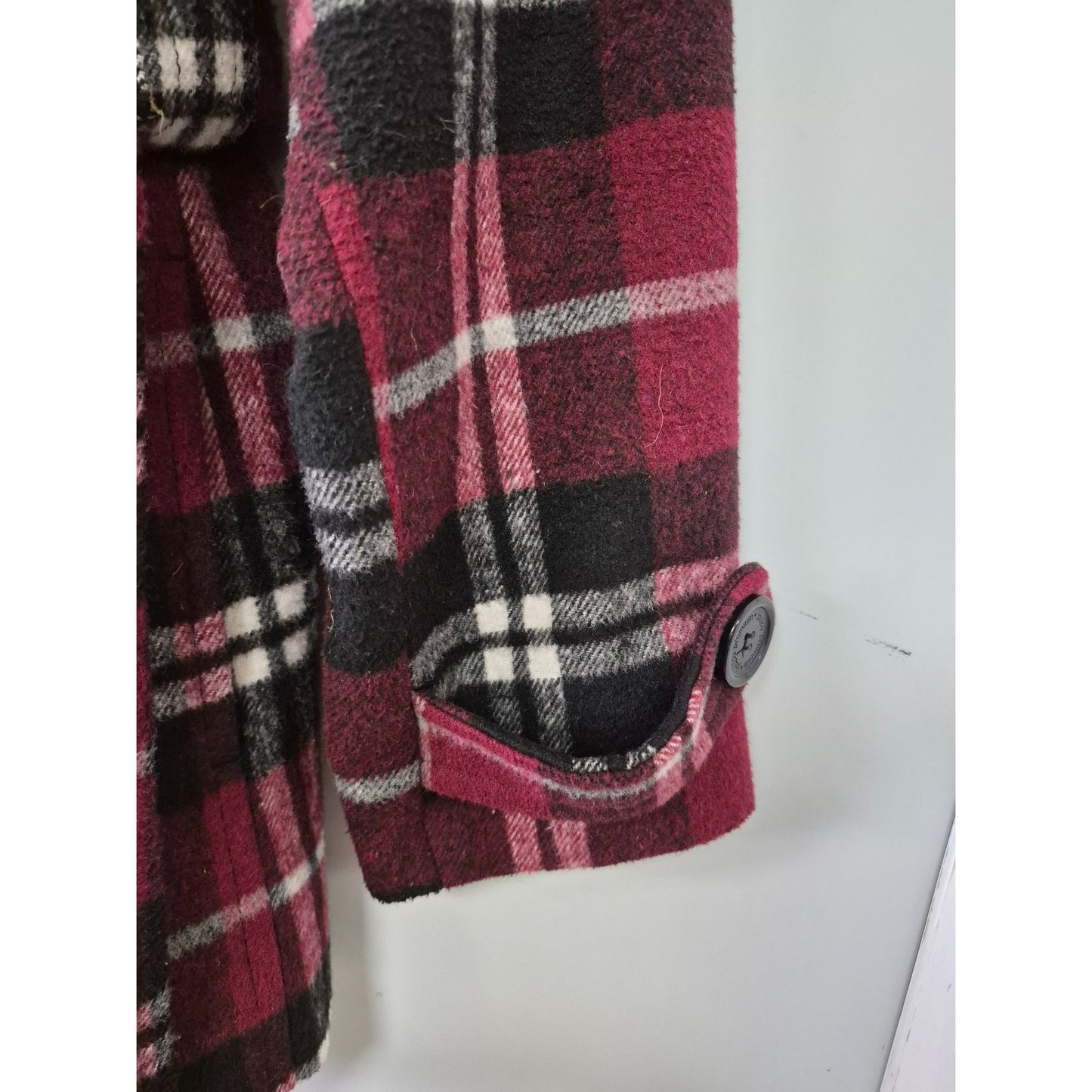 Womens Joujou Double-Breasted Plaid Peacoat Jacket With Belt Burgundy/Black L