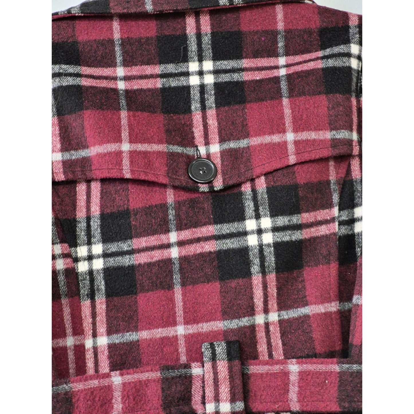 Womens Joujou Double-Breasted Plaid Peacoat Jacket With Belt Burgundy/Black L