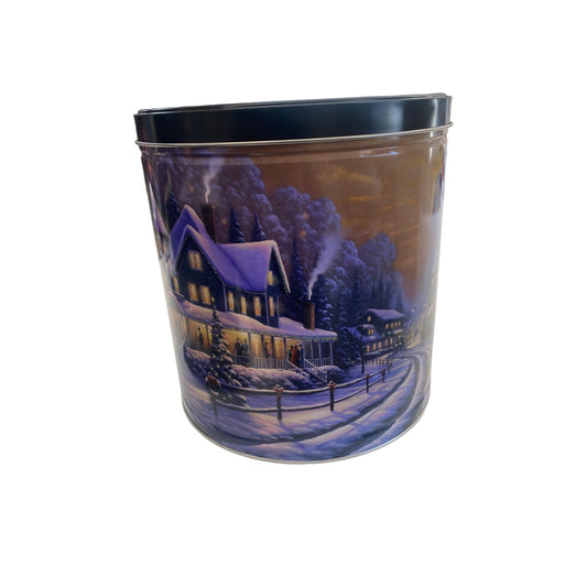 Clancys Holiday Popcorn Mix Tin With Winter Village Scene 21oz Decorative Storage Empty