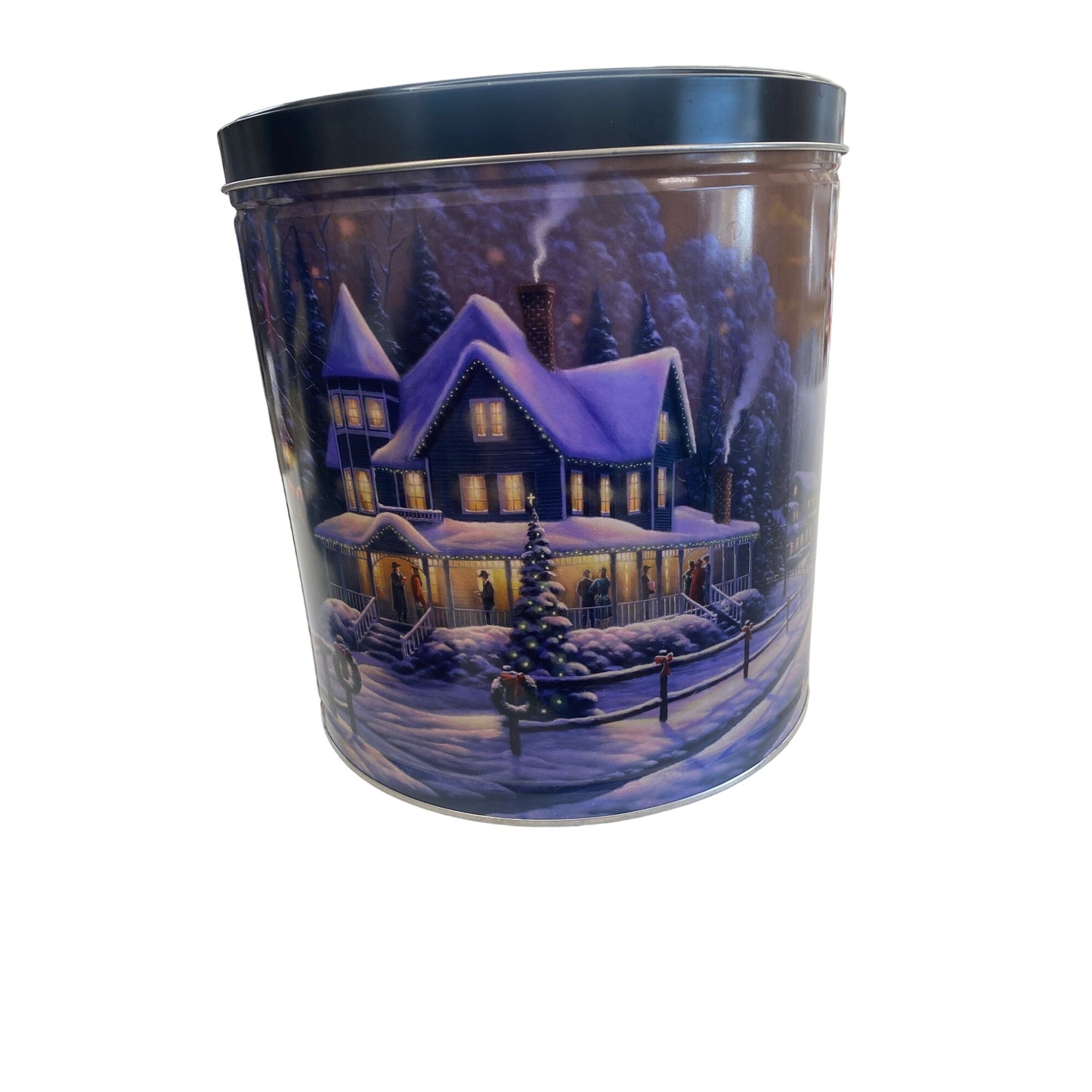 Clancys Holiday Popcorn Mix Tin With Winter Village Scene 21oz Decorative Storage Empty