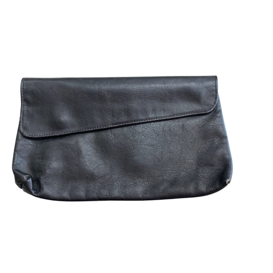 Vintage Black Soft Leather Foldover Clutch Purse With Magnetic Snap Closure & Inner Zip Pocket