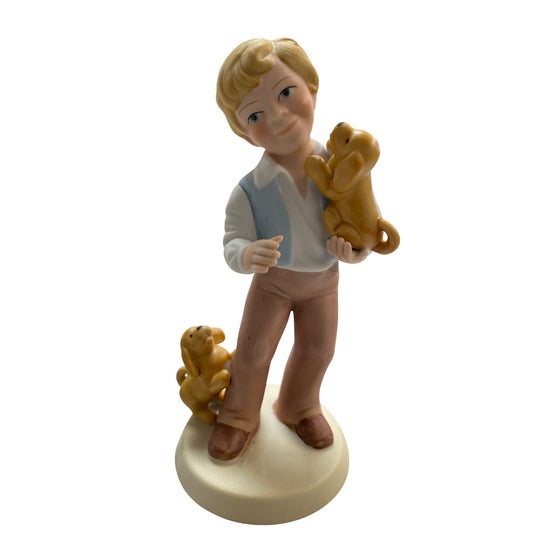 Vintage Avon Figurine Boy With Puppies "Best Friends" Limited Edition