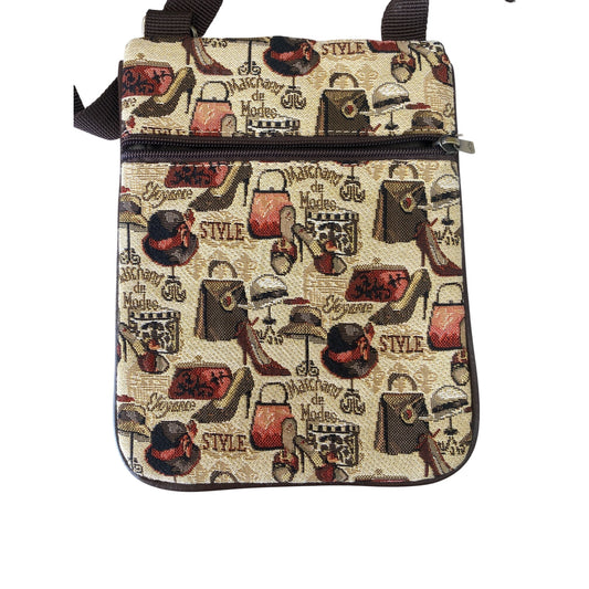 Vintage-Inspired Womens Crossbody Bag With Fashion Print Multiple Zipper Pockets & Adjustable Strap