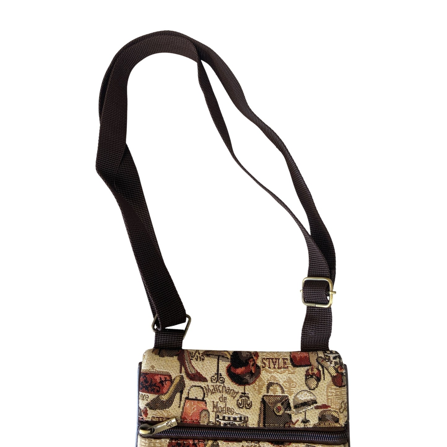 Vintage-Inspired Womens Crossbody Bag With Fashion Print Multiple Zipper Pockets & Adjustable Strap