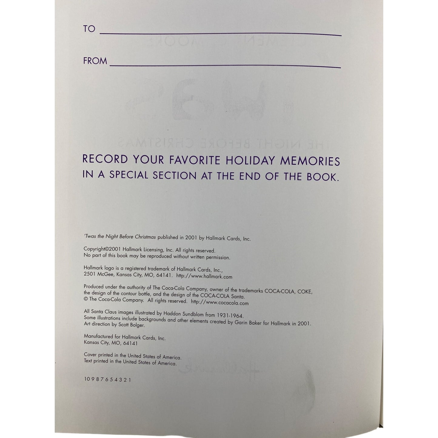 2001 Hallmark Twas the Night Before Christmas Coca Cola Hardcover Book