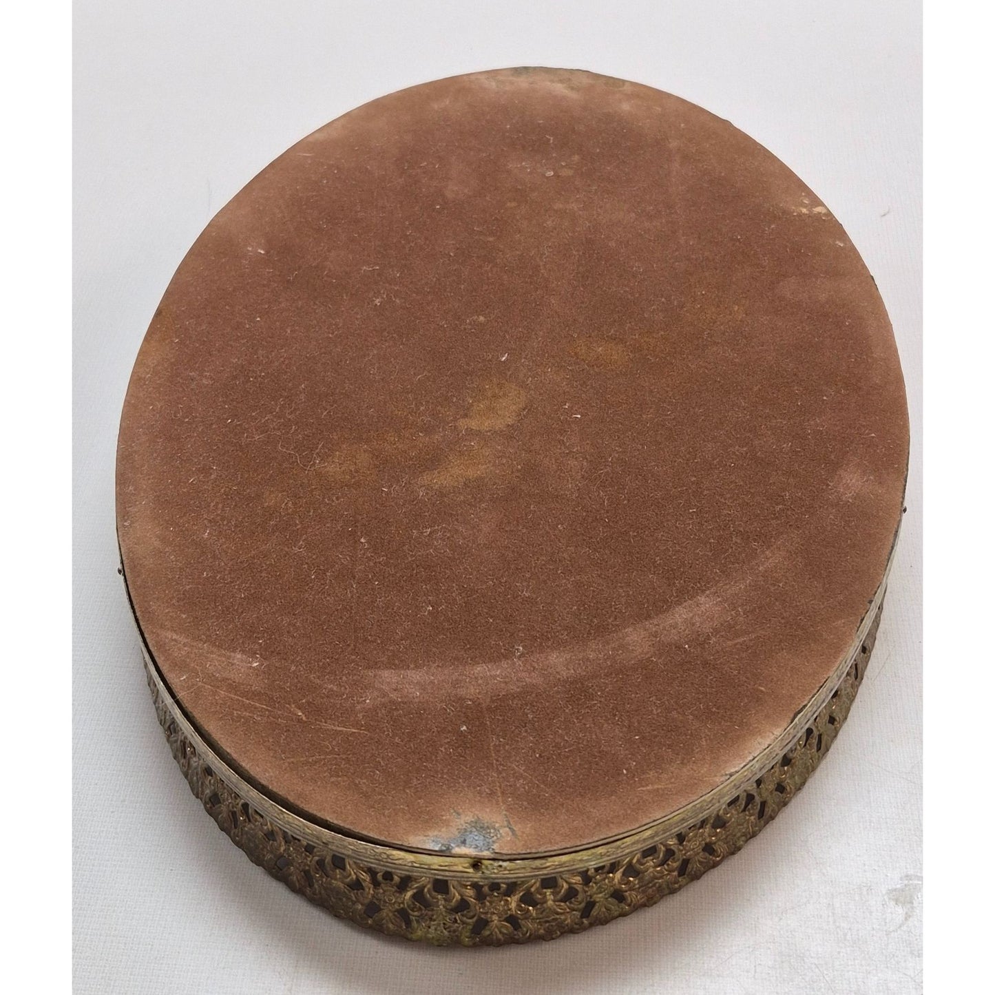 Vintage Ornate Brass Oval Vanity Tray With Mirror