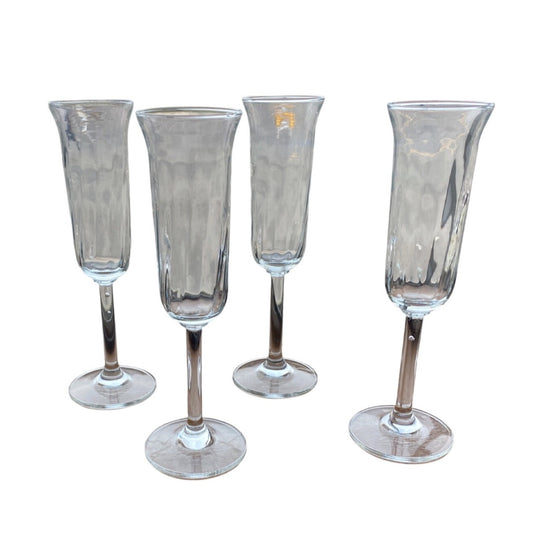 Set Of 4 Clear Glass Champagne Flutes