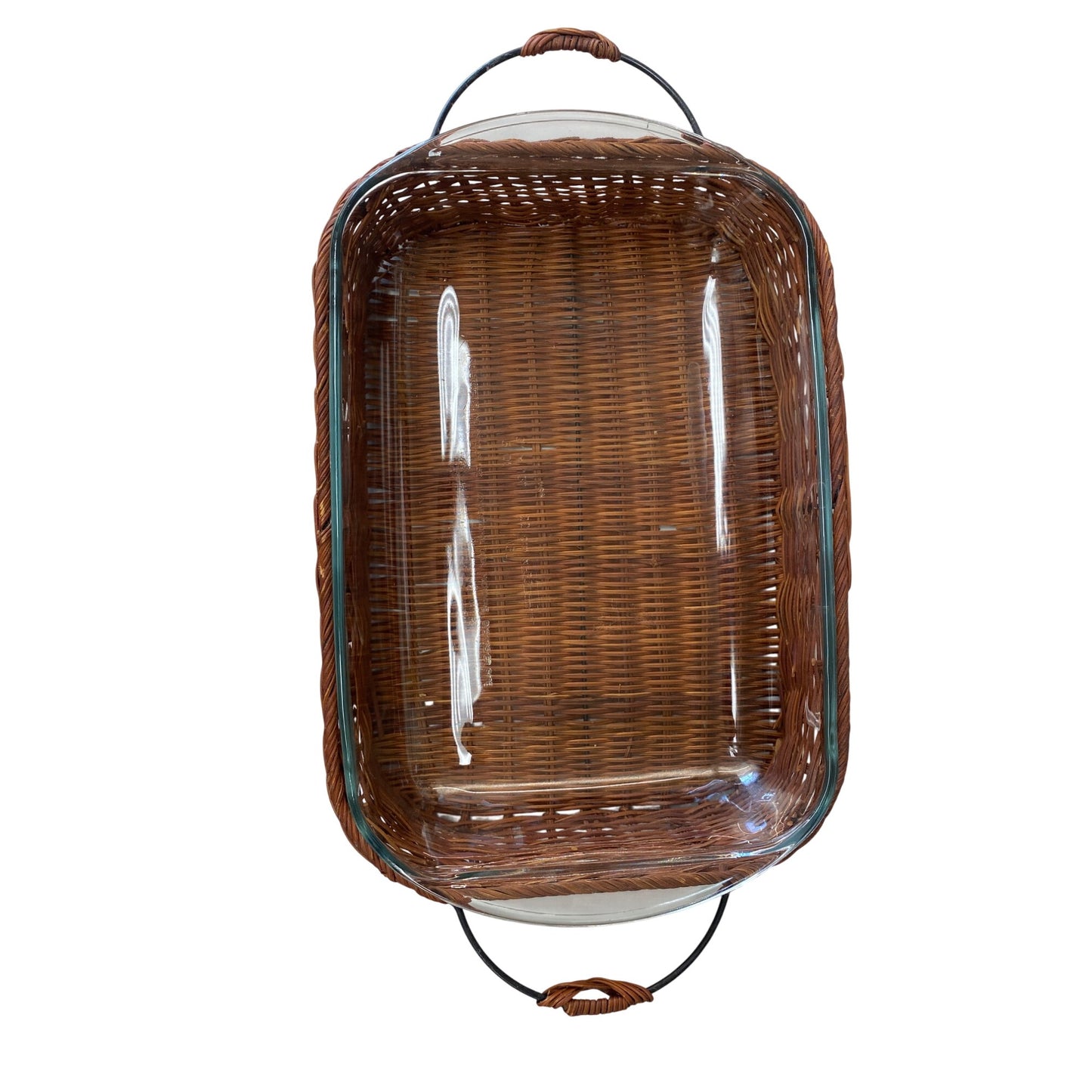 Glass Baking Dish With Brown Wicker Basket