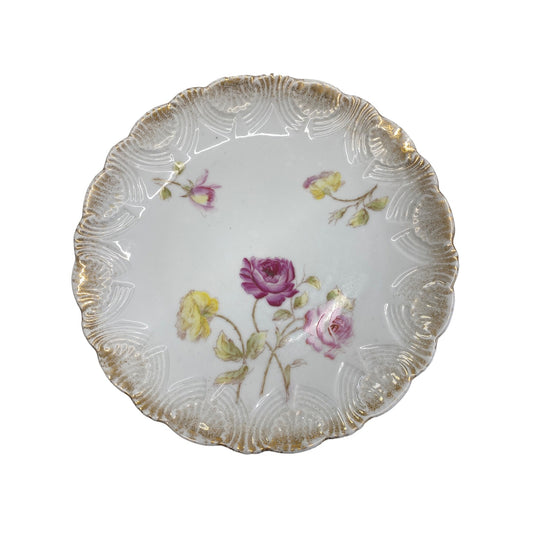Antique Dresden Germany Porcelain Decorative Plate With Floral Design & Gold Trim