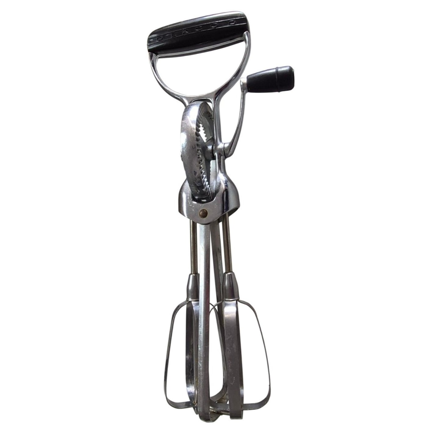 Vintage EKCO Hand Crank Egg Beater With Black Handle & Chrome Finish