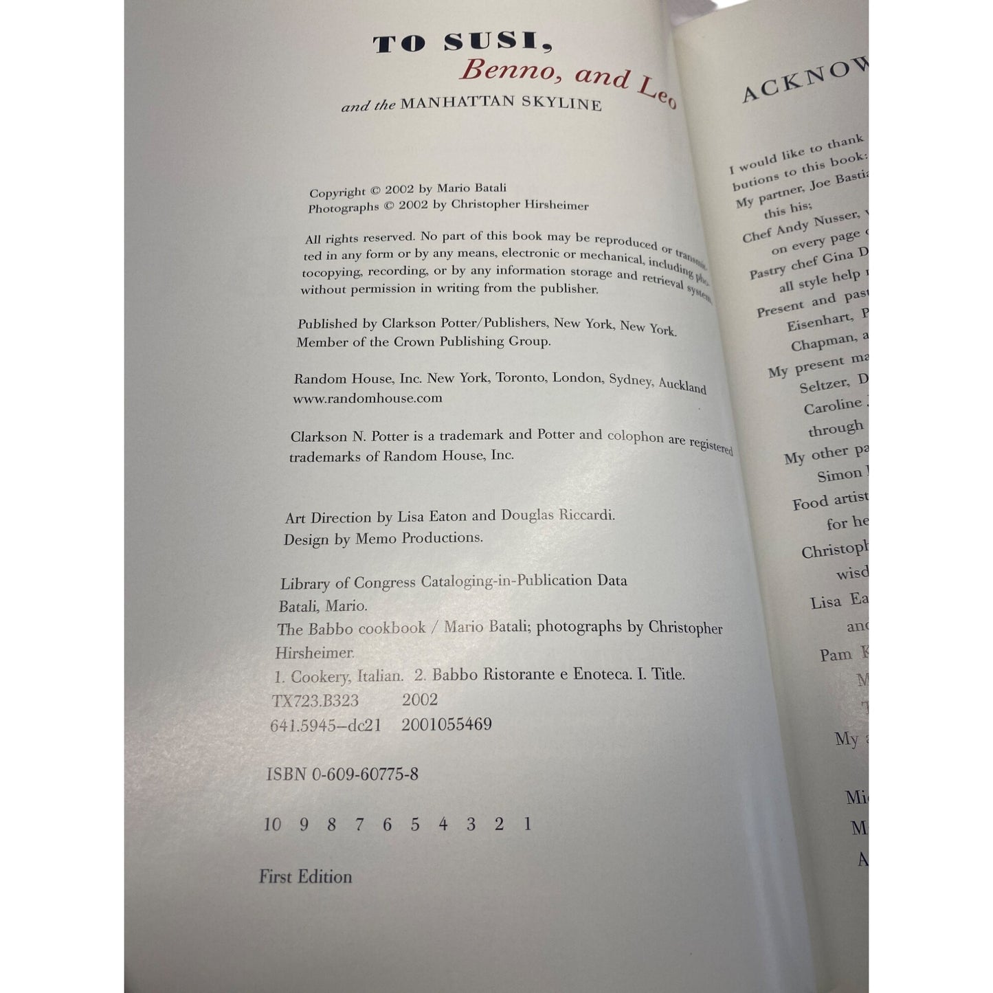 Mario Batali "The Babbo Cookbook" Hardcover First Edition Cookbook