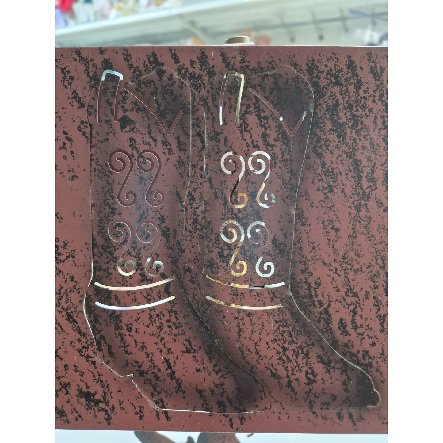 VTG Western Decor Cut Metal Bedside Table Lamp Rodeo Cowboy Boots Calf Roping