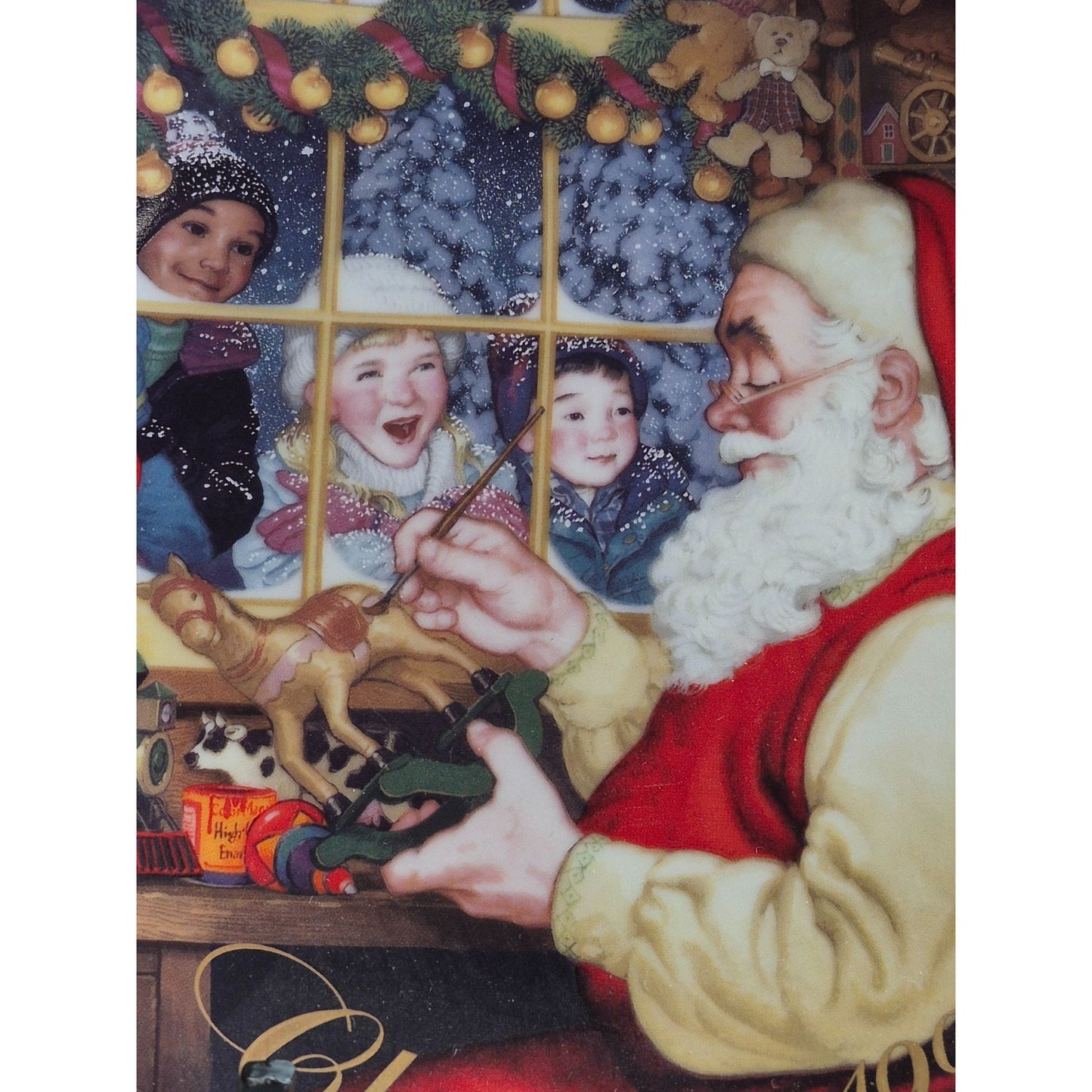 Santas Loving Touch 1996 Christmas Plate By Avon Porcelain Trimmed In 22K Gold Decorative Use Only