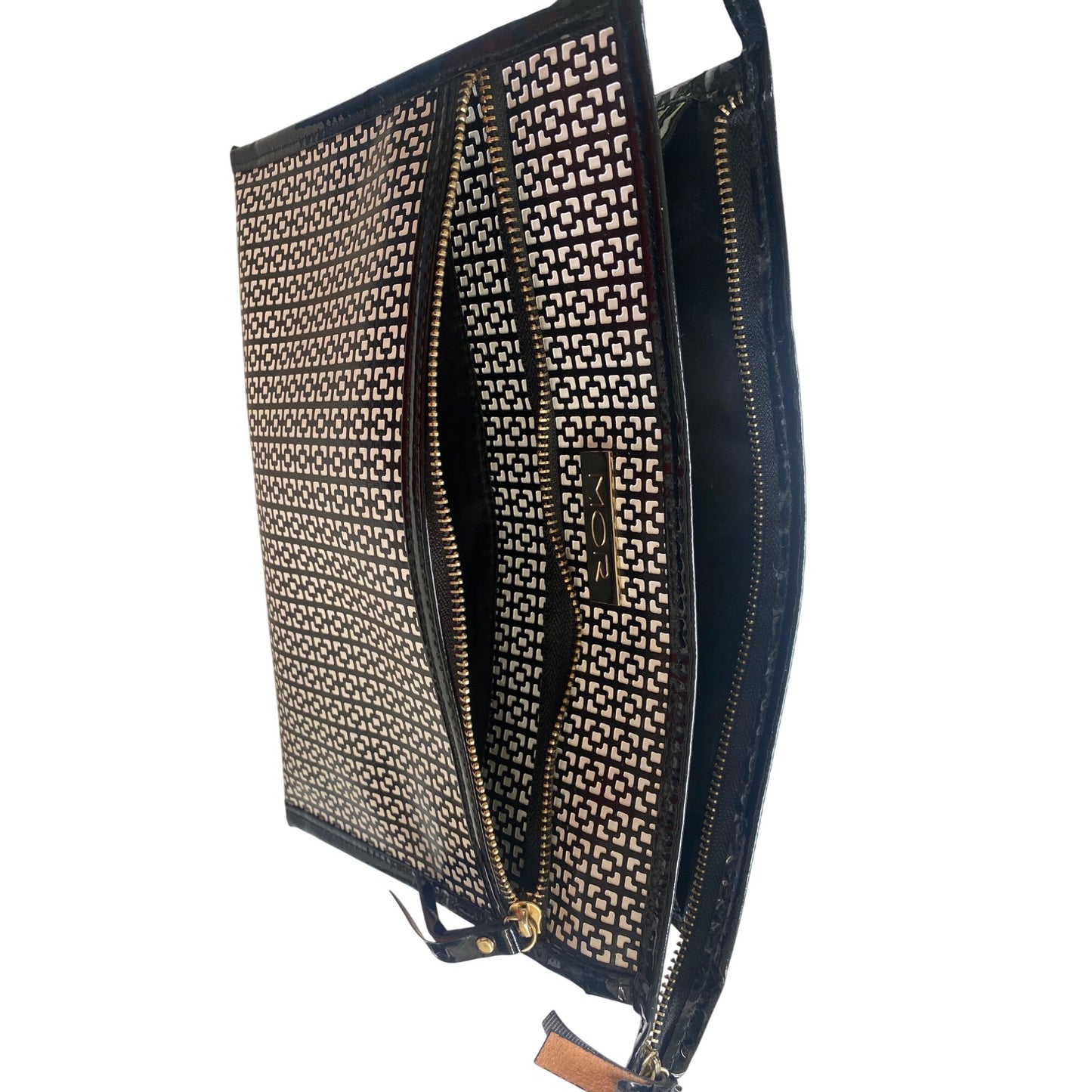 Mor Black & White Geometric Pattern Zip-Up Makeup Bag