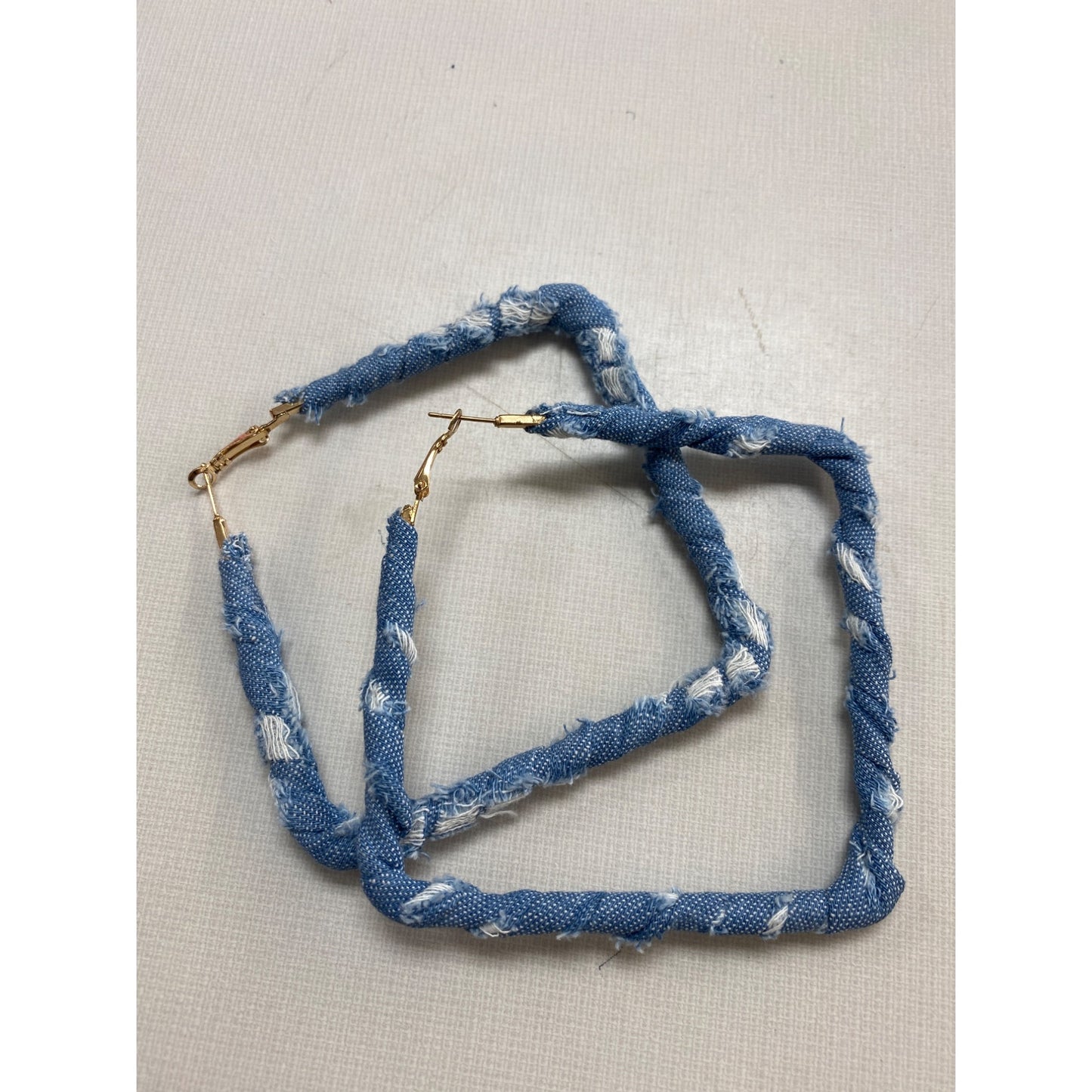 Square Denim Hoop Earrings With Gold-Tone Clasp
