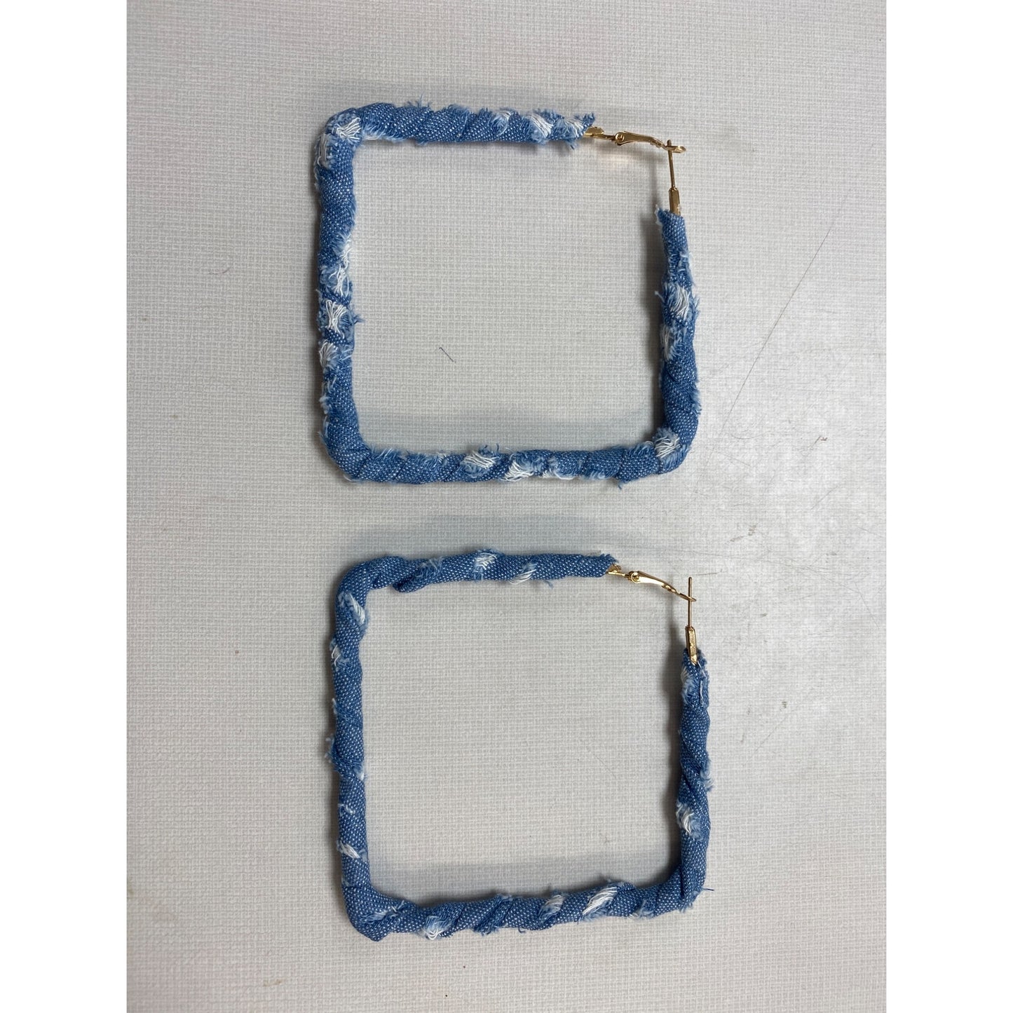 Square Denim Hoop Earrings With Gold-Tone Clasp
