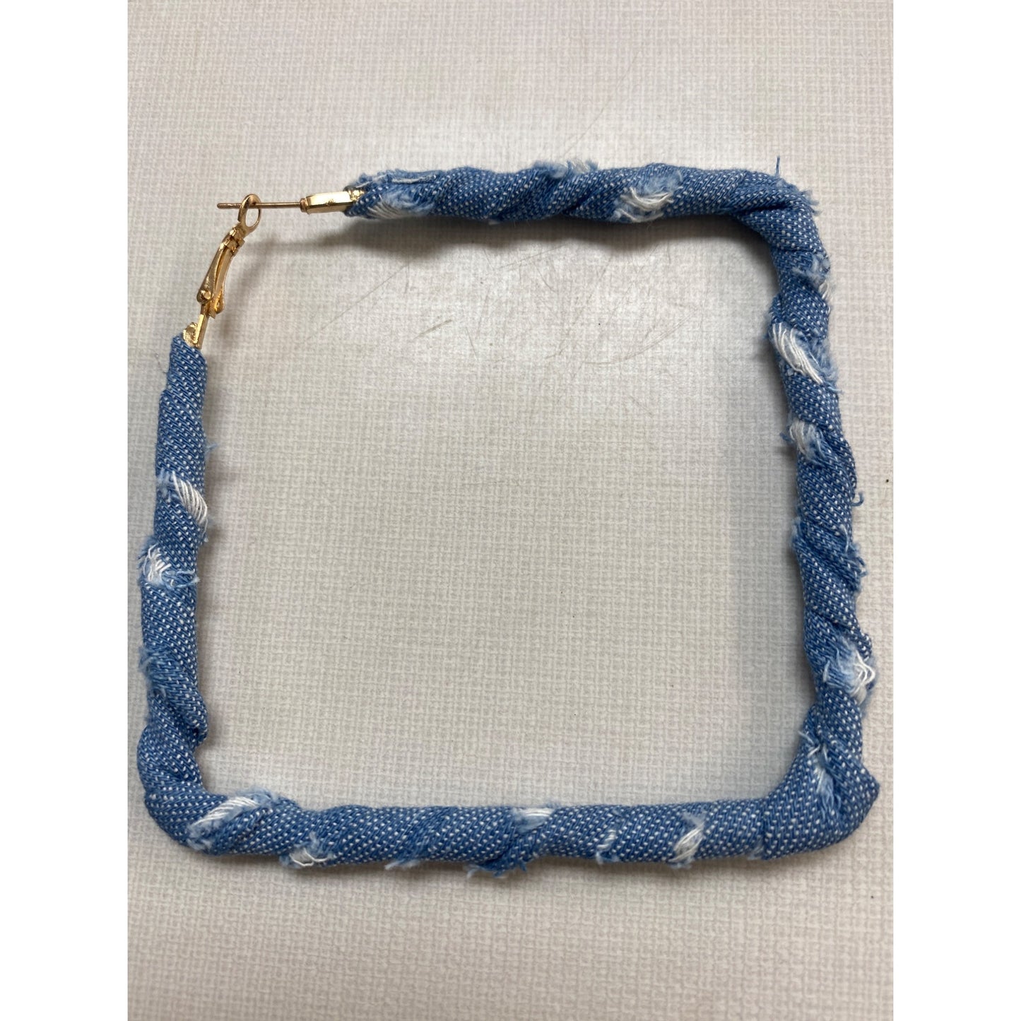 Square Denim Hoop Earrings With Gold-Tone Clasp