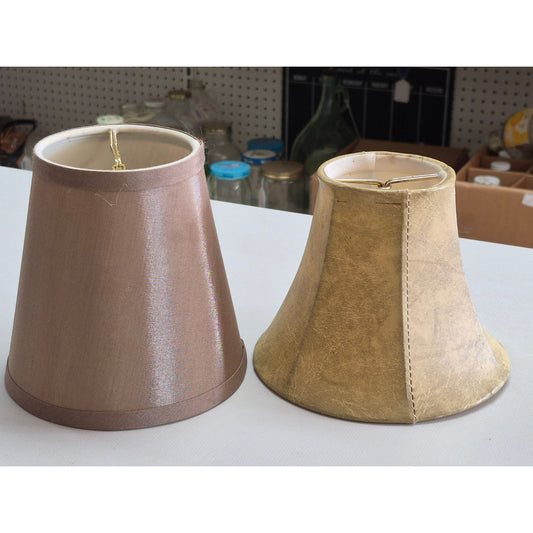 Set 2 Vintage Lampshades Small Drum & Bell Shapes Gold & Taupe
