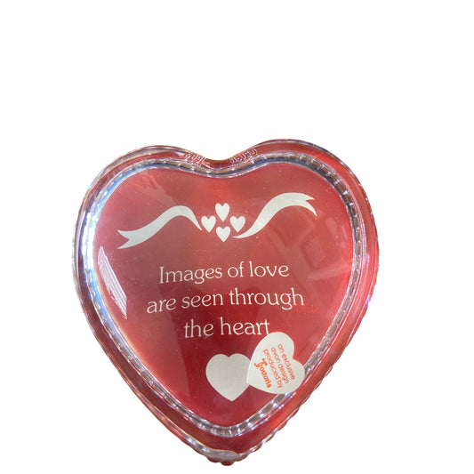 Vintage Avon Heart-Shaped Clear Paperweight With Red Velvet Backing & Inspirational Quote