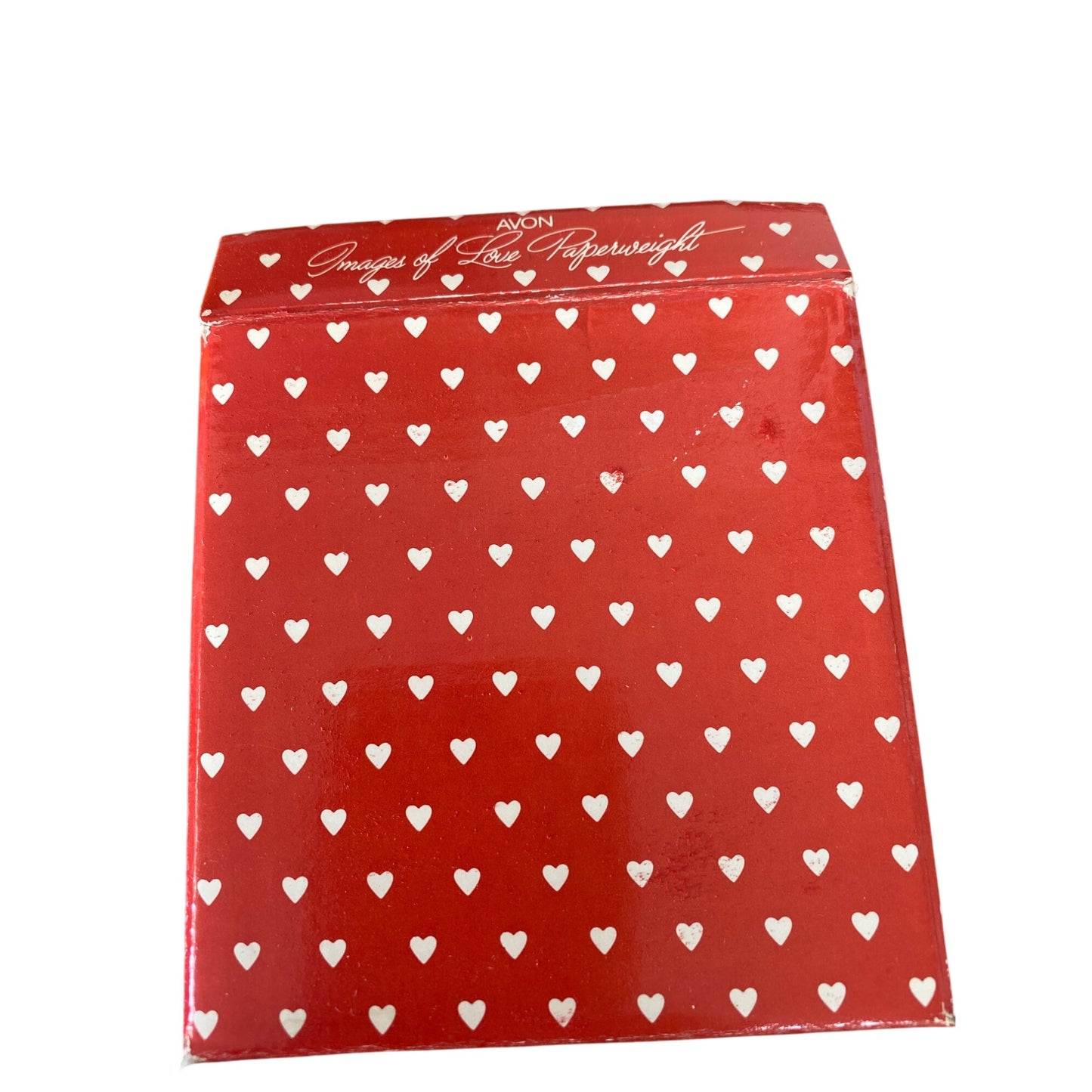 Vintage Avon Heart-Shaped Clear Paperweight With Red Velvet Backing & Inspirational Quote