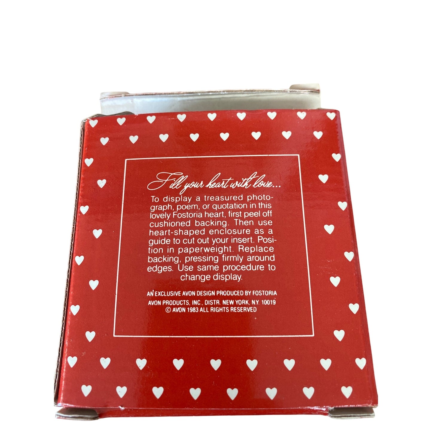 Vintage Avon Heart-Shaped Clear Paperweight With Red Velvet Backing & Inspirational Quote