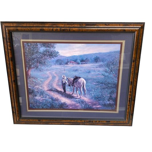 Framed Country Painting By Scraggins With Cowboy & Horse Scene