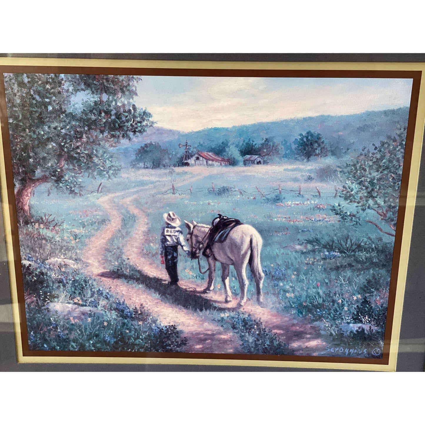 Framed Country Painting By Scraggins With Cowboy & Horse Scene