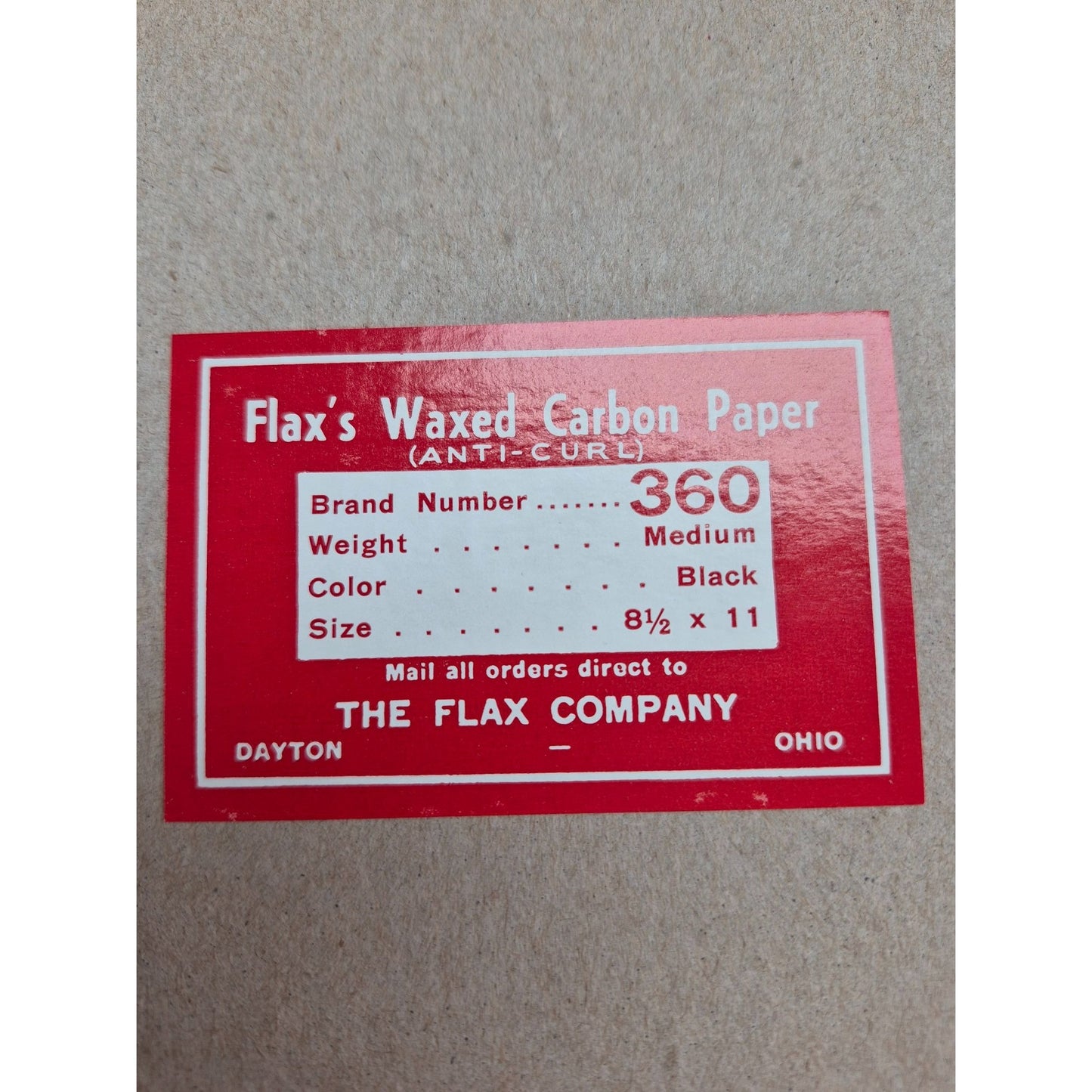 Carbon Paper 8.5" X 11" Black 25 Sheets Flax Company Dayton Ohio