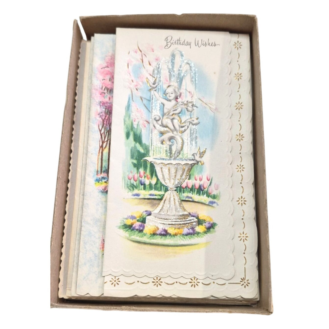 Vintage Parchment Greeting Cards Unused Lot 10 Floral Designs & Glitter Accents