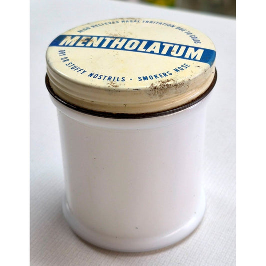 Vintage Mentholatum White Ceramic Jar With Metal Lid