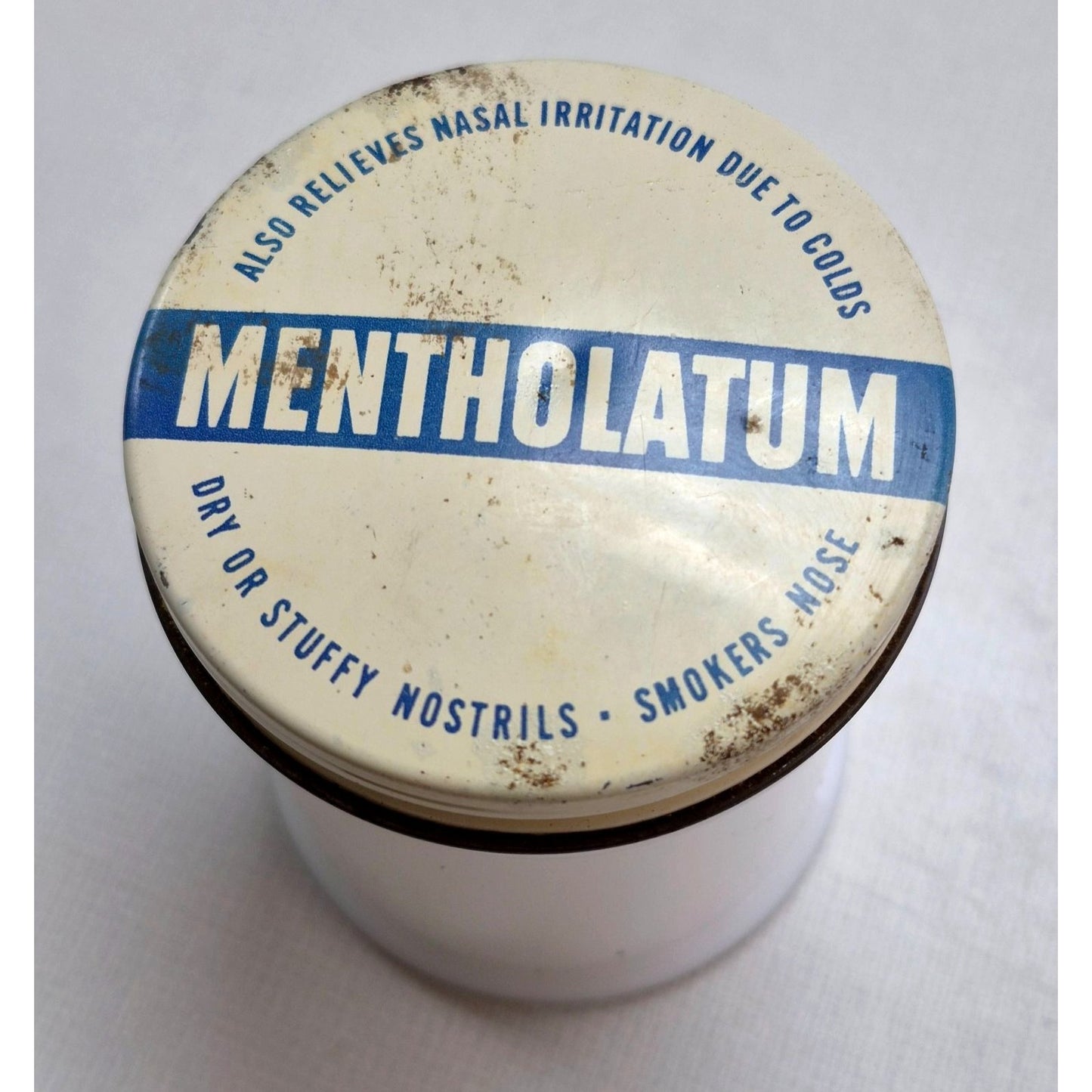 Vintage Mentholatum White Ceramic Jar With Metal Lid