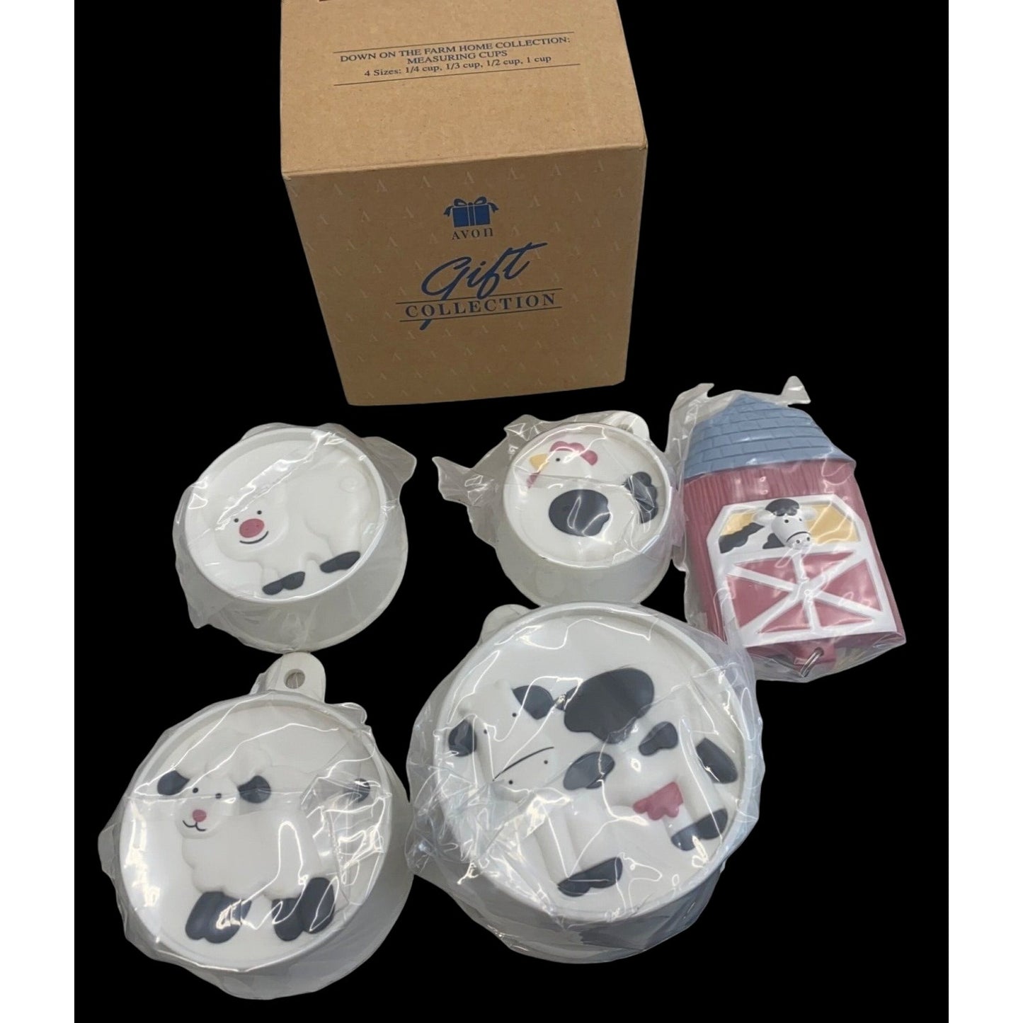 Avon Down On The Farm Collection Measuring Cups Set 4 Sizes 1/4 To 1 Cup Fun Animal Design NIB