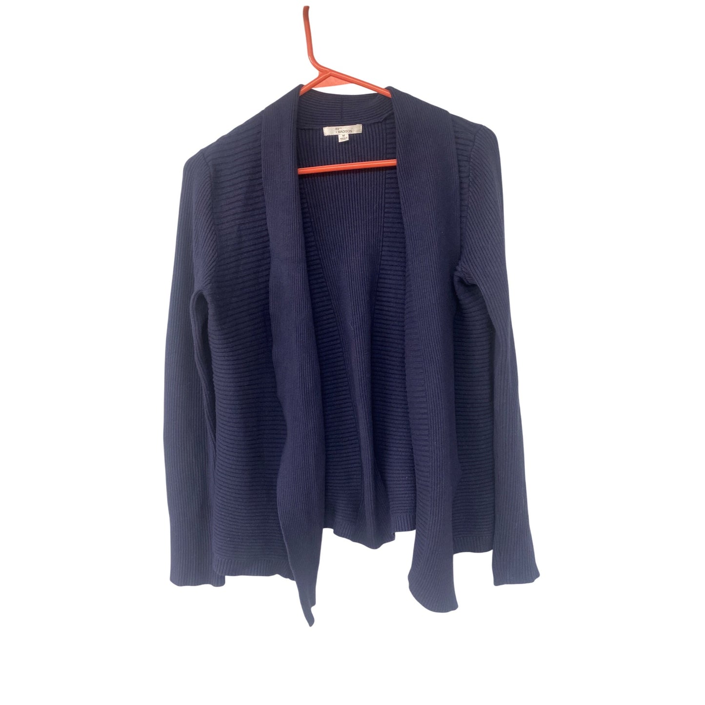 89th & Madison Womens Medium Ribbed Open Front Cardigan Sweater Navy