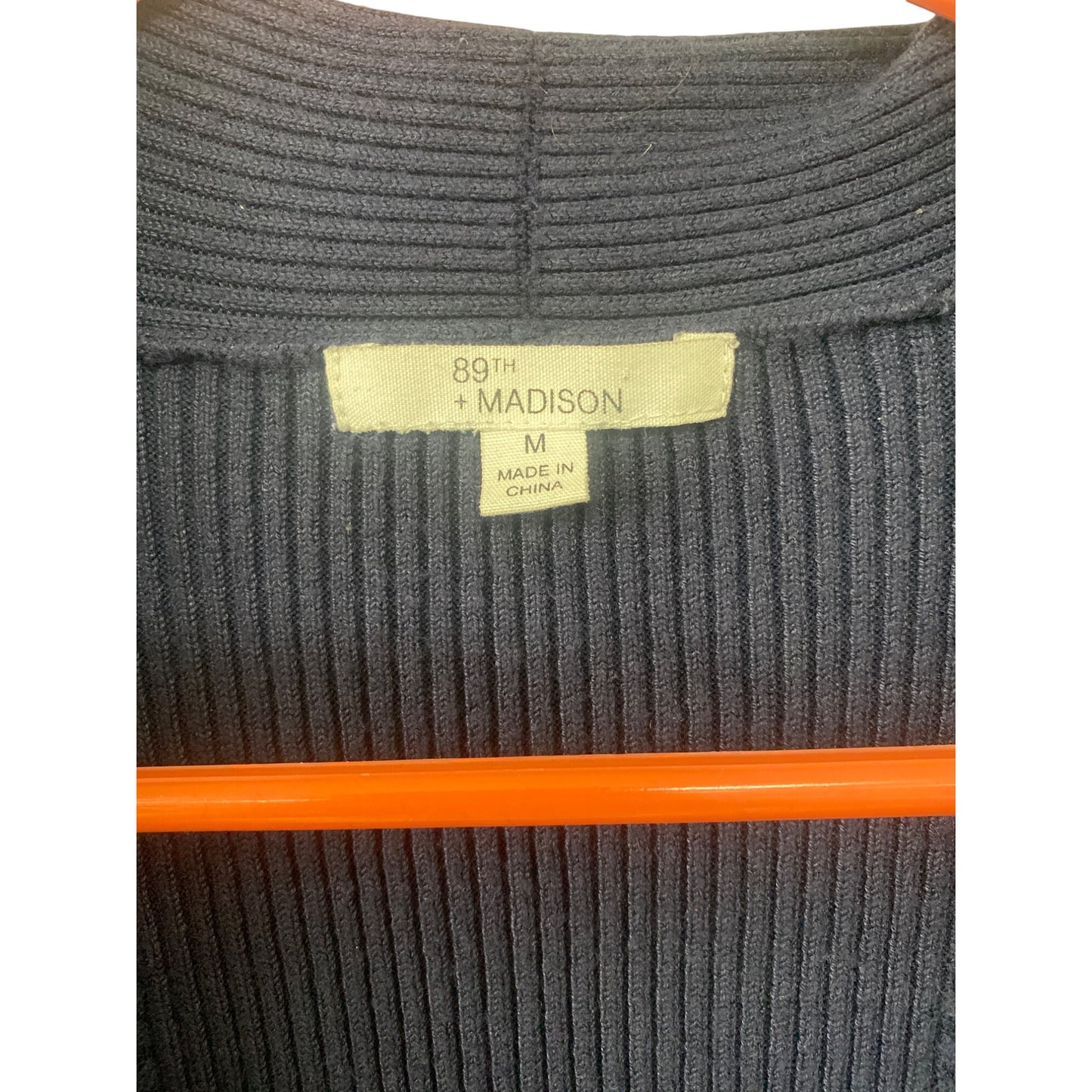 89th & Madison Womens Medium Ribbed Open Front Cardigan Sweater Navy