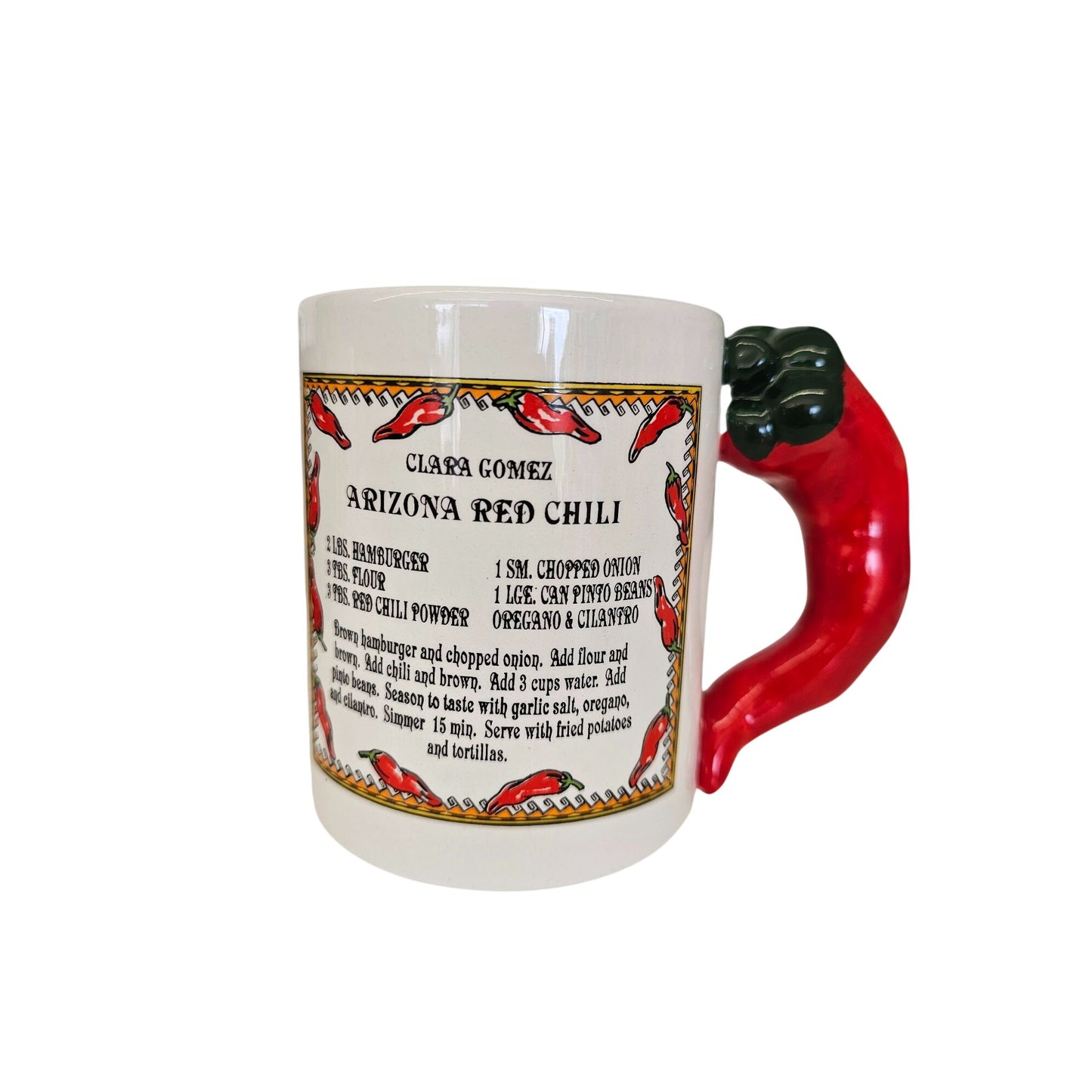 Chili Pepper Handle Mug With Arizona Red Chili Recipe Ceramic