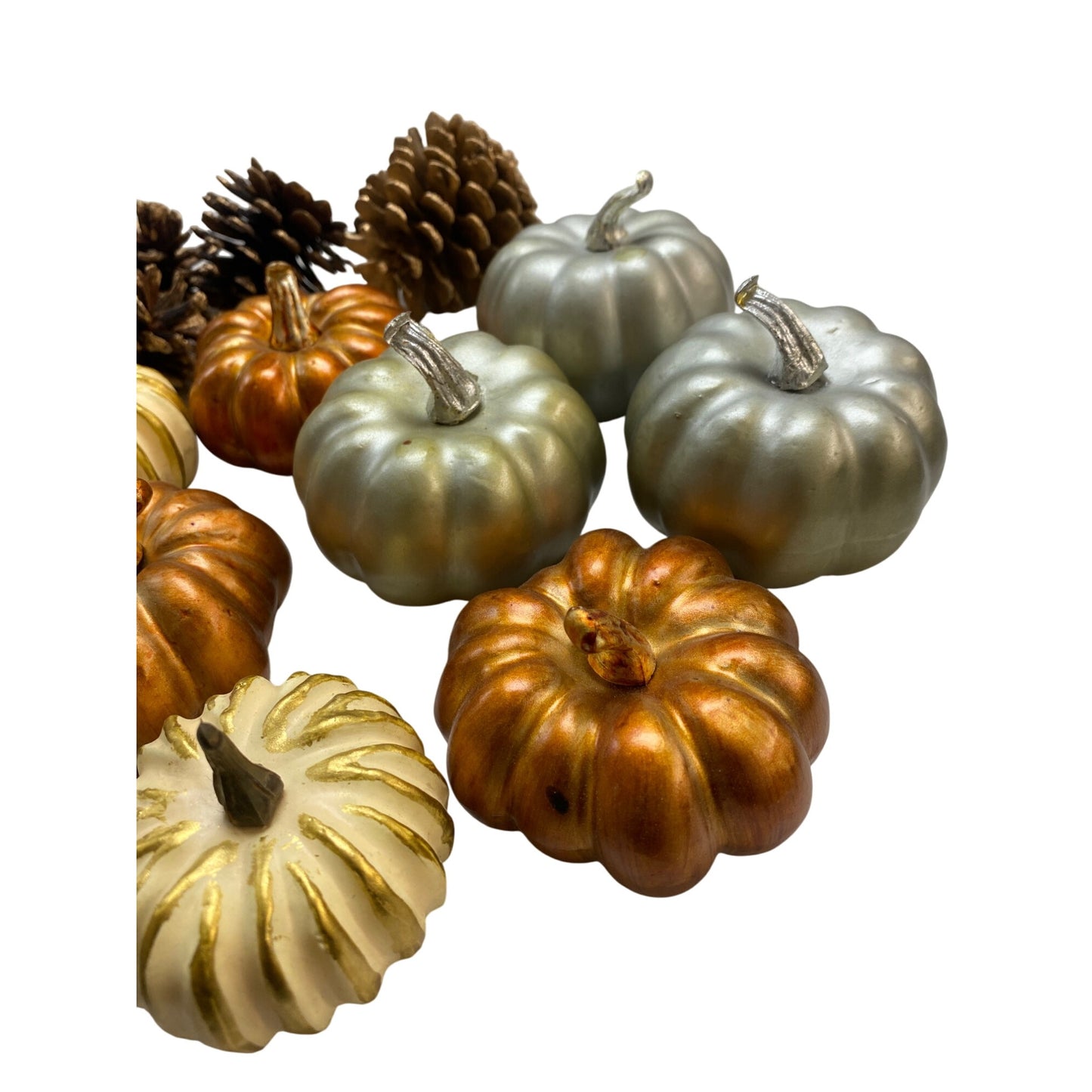 Decorative Autumn Harvest Set - Pumpkins Pinecones & Burlap Leaves