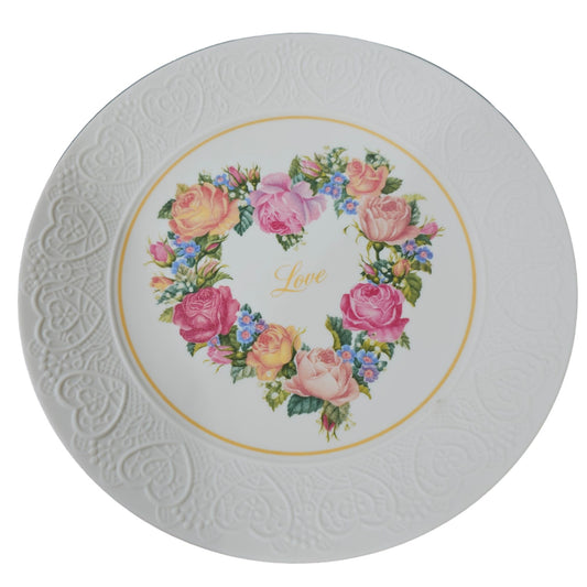 Avon A Bouquet of Love Heart Floral Rose Porcelain Collector Plate Vintage 1987