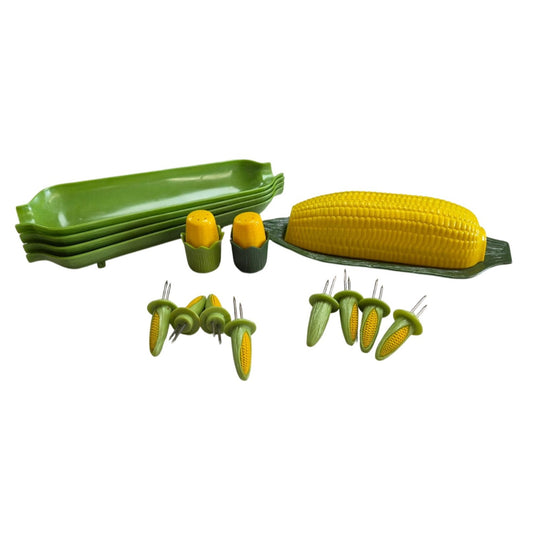 Corn on the Cob Tableware Set Trays Butter Dish Salt & Pepper Shakers Skewers