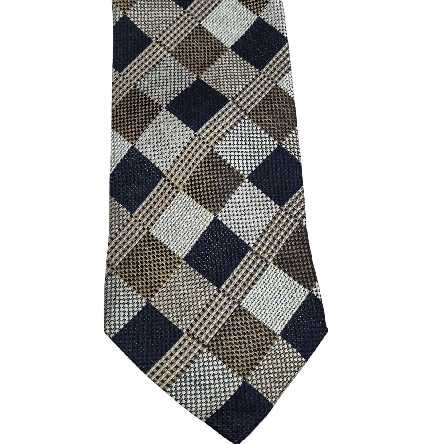Alcione Men's Silk Tie Made in Italy Brown & Black Checkered Pattern