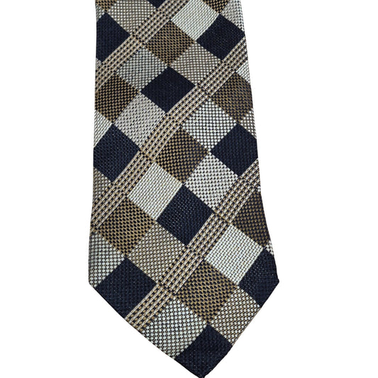 Alcione Men's Silk Tie Made in Italy Brown & Black Checkered Pattern