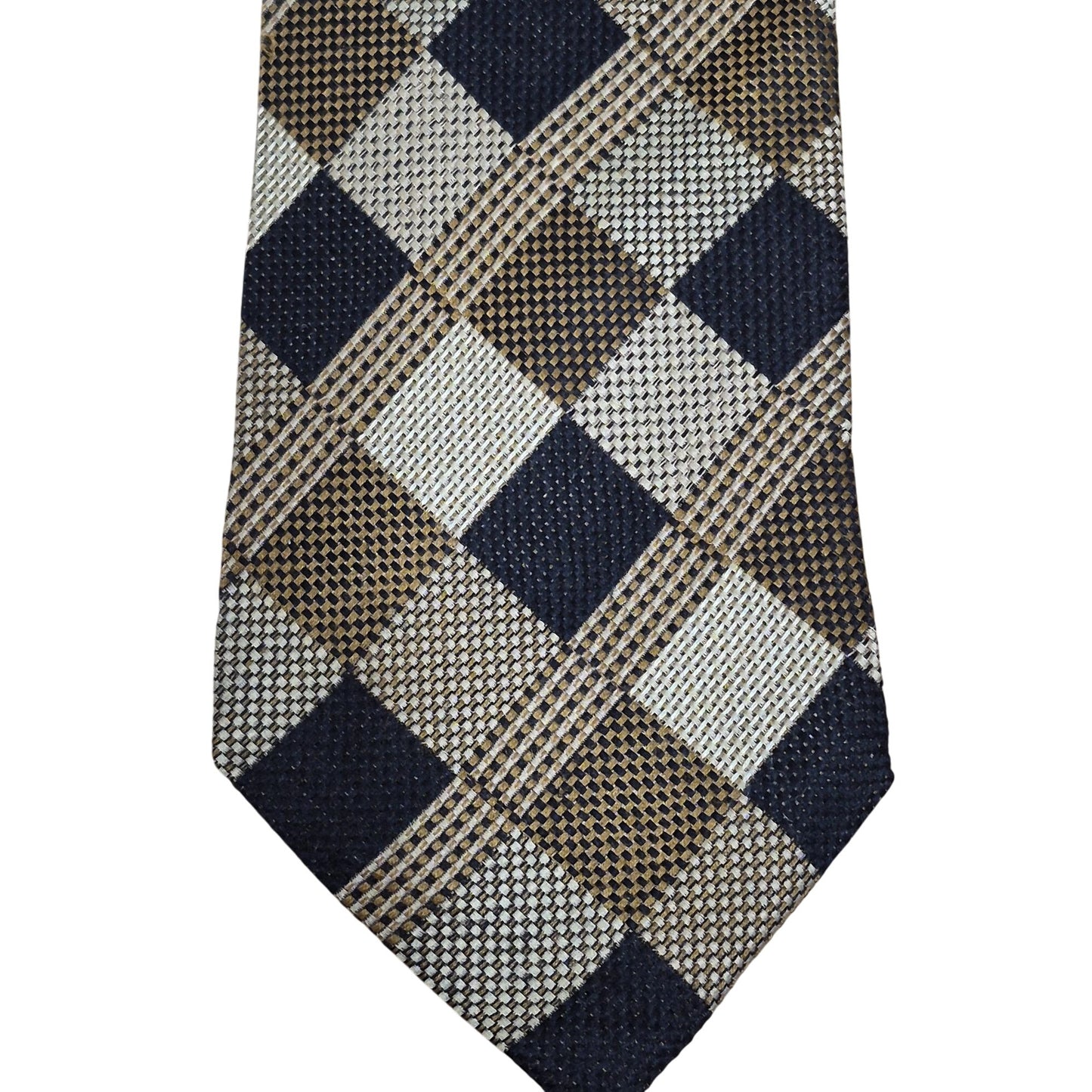 Alcione Men's Silk Tie Made in Italy Brown & Black Checkered Pattern
