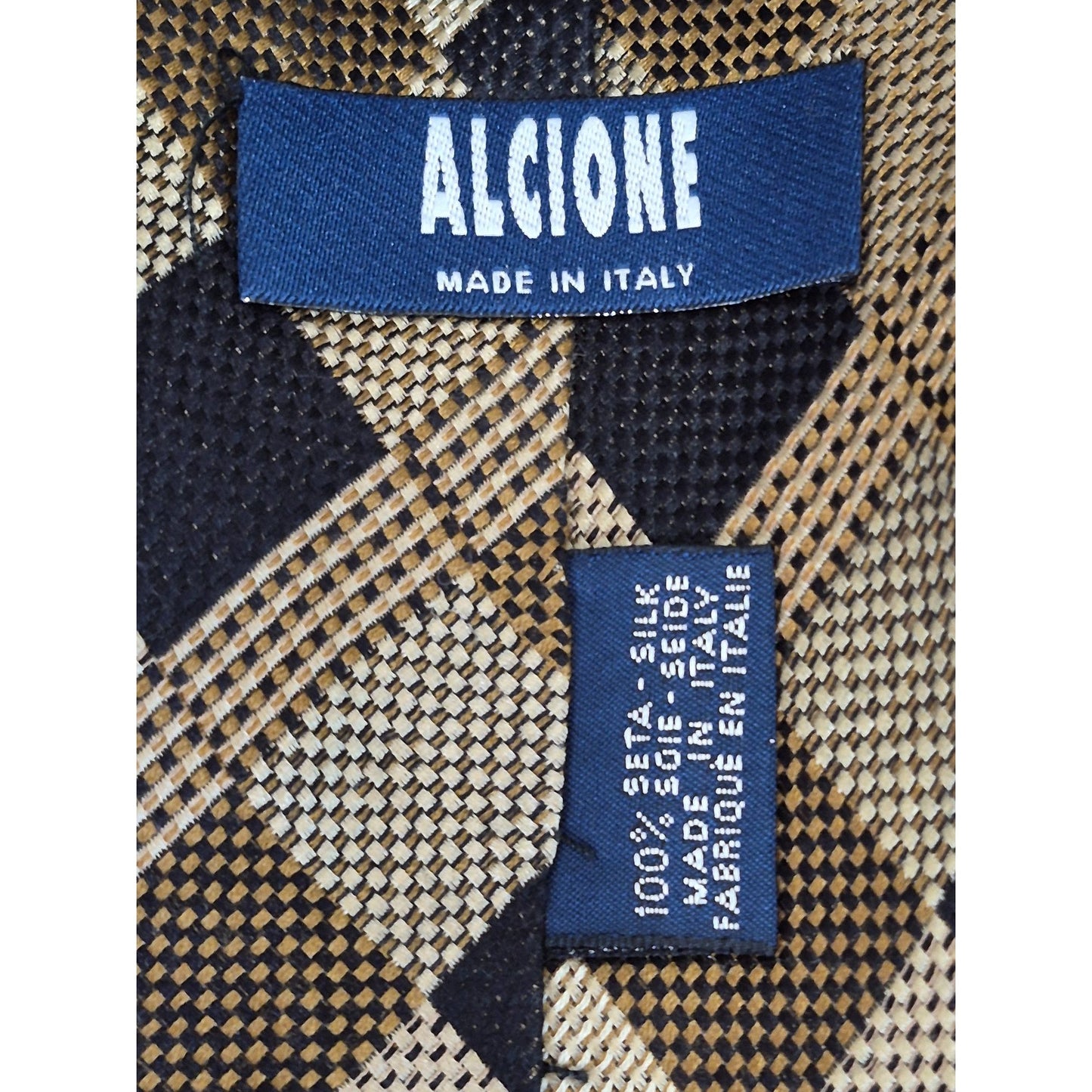 Alcione Men's Silk Tie Made in Italy Brown & Black Checkered Pattern