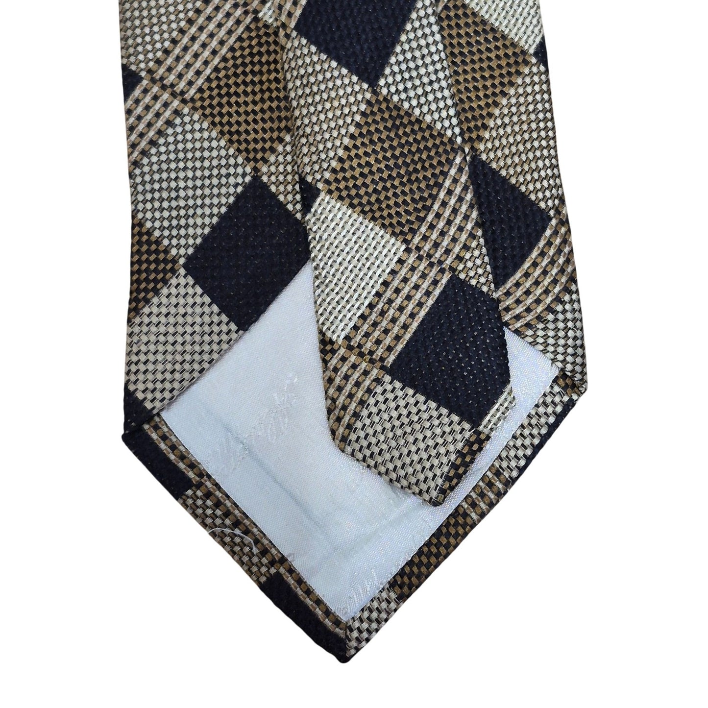 Alcione Men's Silk Tie Made in Italy Brown & Black Checkered Pattern