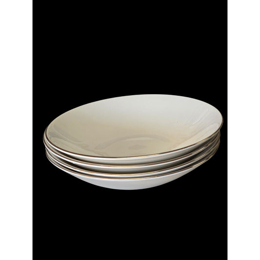 White Porcelain Soup Bowls With Silver Trim Set 4